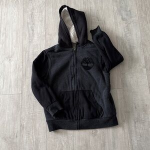 Timberland Black and Gray Kids Hoodie Fleece Lined Colorblock Winter Zip Up